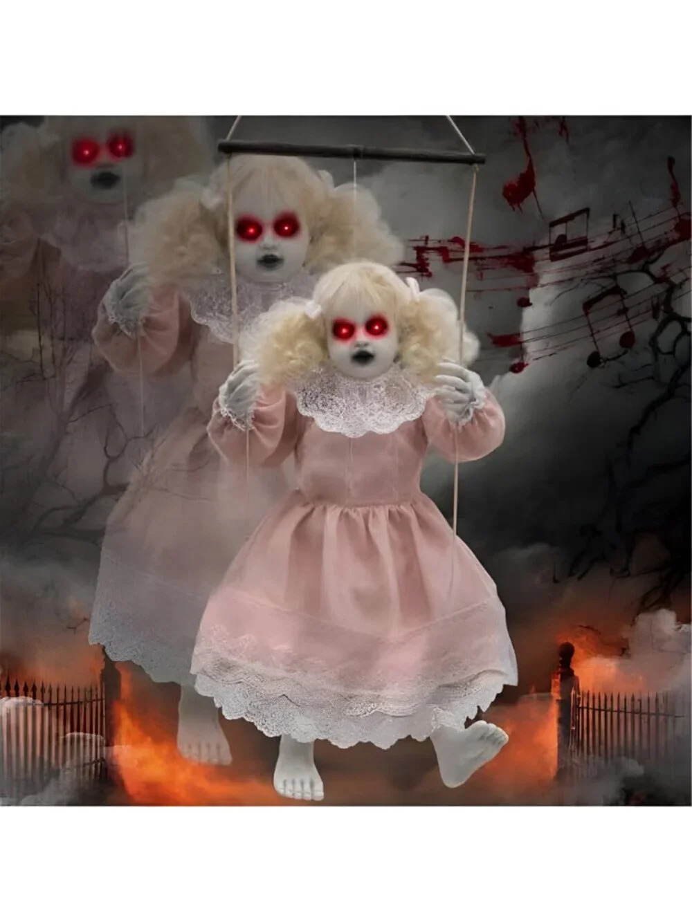 Halloween Animatronic Doll Decorations Outdoor, Animated Hanging Swinging Girl